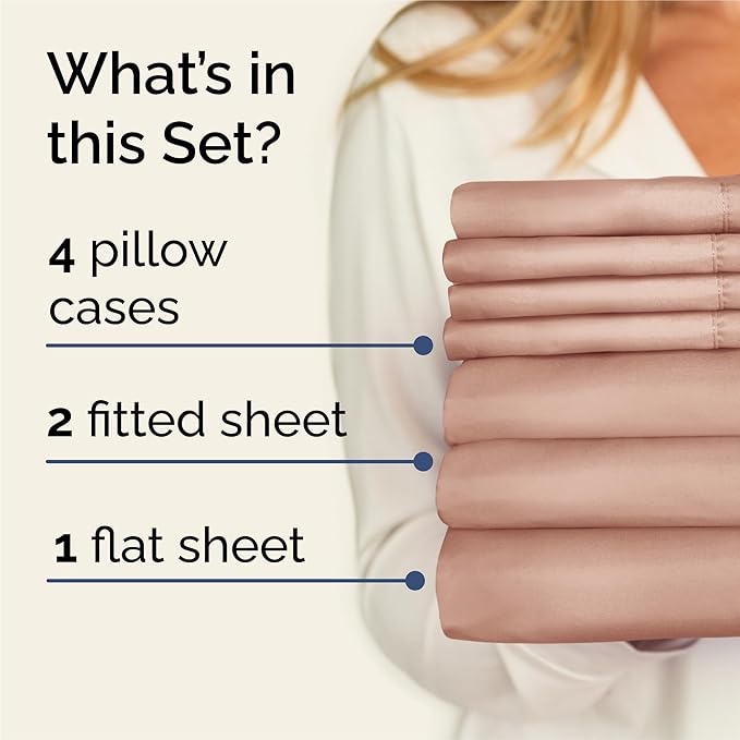 Split King 7 Piece Sheet Set - Comfy Breathable & Cooling - Hotel Luxury Bedding for Women, Men, Kids, Teens & Children - 1 Flat & 2 Fitted Sheets & 4 Pillowcases w/ Deep Pockets, Wrinkle Free - Mauve