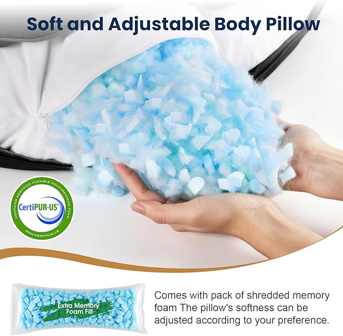 TranquilRelax C Shaped Body Pillow for Side Sleepers, Memory Foam Long Pillow for Leg, Hip & Back Support, Soft Washable Cover,Black-47 * 10"