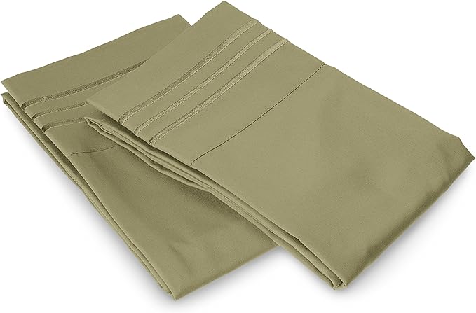 Elegant Comfort Luxury Ultra-Soft 2-Piece Pillowcase Set - 1500 Premium Hotel Quality Microfiber Double Brushed - Wrinkle Resistant, King Size, Sage/Green