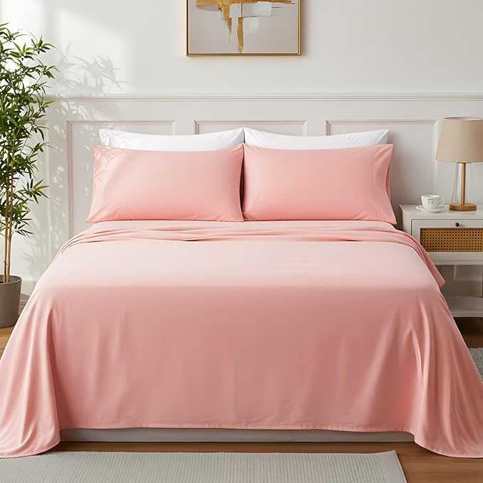 Brushed Microfiber Pillow Cases Standard Size Pillow Case-Envelope Closure Pillowcases Standard Set of 2,Cooling & Moisture Wicking,Wrinkle Resistant Bed Pillowcases 20" X 26"(Standard,Peach Pink)