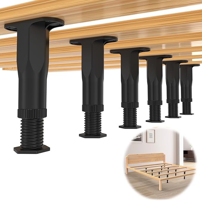 Yuleimy Adjustable Bed Center Support Legs (5.1"-8.3"), Heavy Duty Replacement Slat Legs for Queen & King Size Wooden Frame, Non-Scratch Floor Protection, 6-Pack