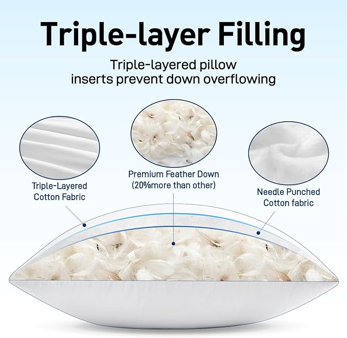 MIULEE Premium Feather and Down 18x18 Throw Pillow Insert Soft Fluffy Throw Pillow Double-Layer Cotton Fabric for Sofa Bed Couch Prevents Feather Leakage