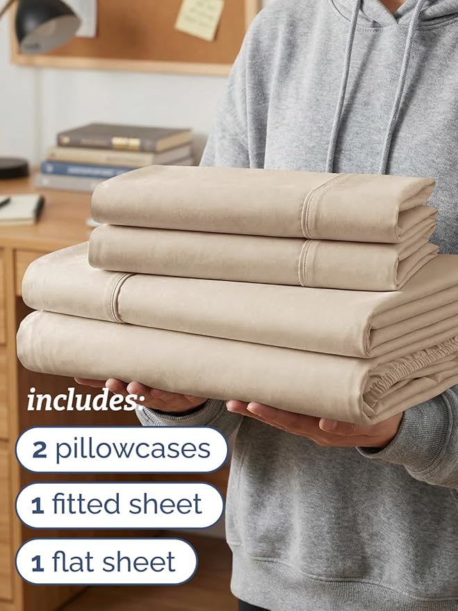 Twin XL 4 Piece Sheet Set - Comfy, Breathable & Cooling - Hotel Luxury Bedding for Women, Men, Kids, Teens and Children - 1 Flat & 1 Fitted Sheet & 2 Pillowcases w/ Deep Pockets - Wrinkle Free - Cream