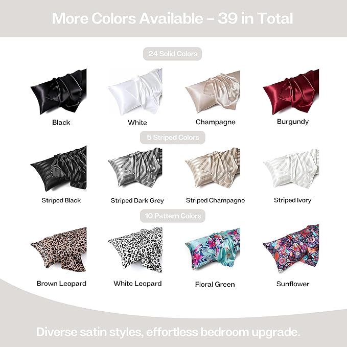 MR&HM Satin Body Pillow Cover, Soft and Breathable Body Pillow Case with Envelope Closure, Cooling and Silky Long Pillowcase for Hair and Skin,Grey (20x54, Ivory)