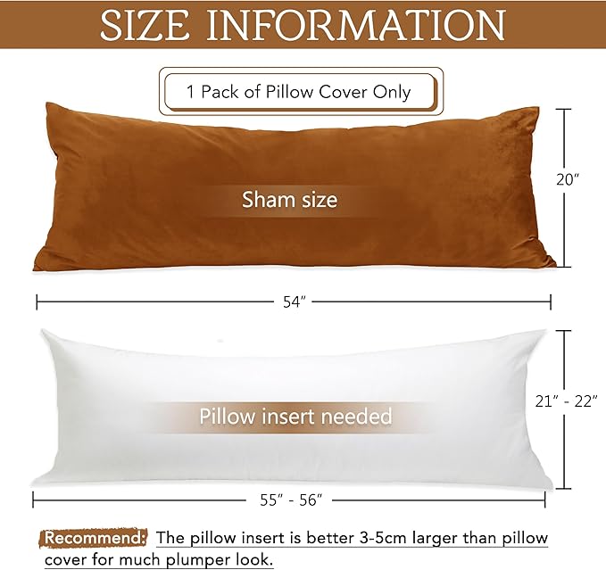 StangH Burnt Orange Body Pillow Cover, Super Soft Velvet Large Pillowcase for Pregancy/Baby, Holiday Home Decoration for All Seasons Sofa Bedroom, 20 x 54-inch, 1 Piece
