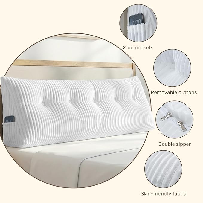 Deodar Headboard Pillow King, Wedge Pillows Headboard Triangle Reading Back Pillow with Removable Cover for Dorm Gaming Sleeping TV, White