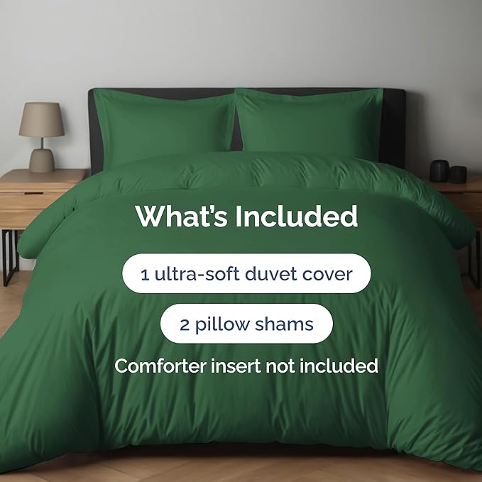Duvet Cover Cal King Size Set - Extra Soft Cal King Duvet Cover 104" x 98" with 2 Pillow Shams - Hotel Luxury, Easy Care, Fade Free w/ Zipper Closures & Ties - Comfy, Cozy & Breathable (Emerald Green)