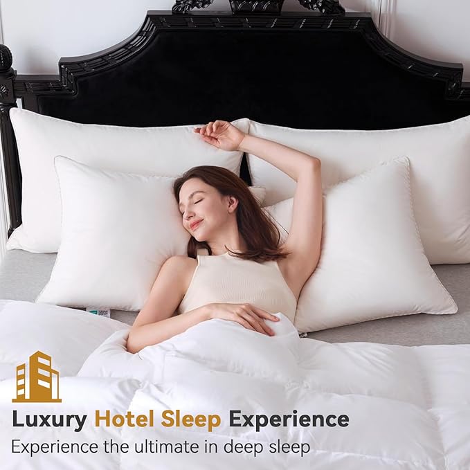 L LOVSOUL Goose Feather Down Pillow Queen Size of 2,Ultra Soft 100% Organic Cotton Fabric, 700TC,800 Fill Power, Luxury Hotel Collection Bed Gusseted Pillows for Back, Stomach or Side Sleepers