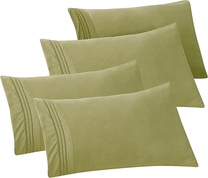 Elegant Comfort 4-PACK Solid Pillowcases 1500 Premium Hotel Quality Microfiber - Smooth Weave, Wrinkle and Stain Resistant, Easy Slip-On, 4-Piece Set, King Pillowcase, Green