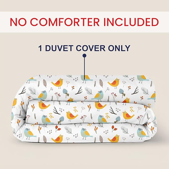 Kotton Culture 1 Pc King Size Duvet Cover Only -100% Egyptian Cotton 600 Thread Count Ultra Soft Premium Durable Comforter Cover Zipper Closure & Corner Ties (Forest Birds, King 104"x94")