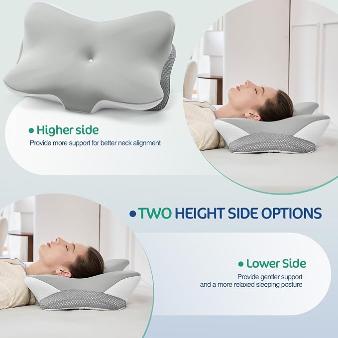 JOYENERGY Cervical Pillow for Neck and Shoulder Pain Relief, Ergonomic Memory Foam Contour Pillow with Adjustable Dual Heights, Breathable Pillowcase, Orthopedic Support for Side Back Stomach Sleepers