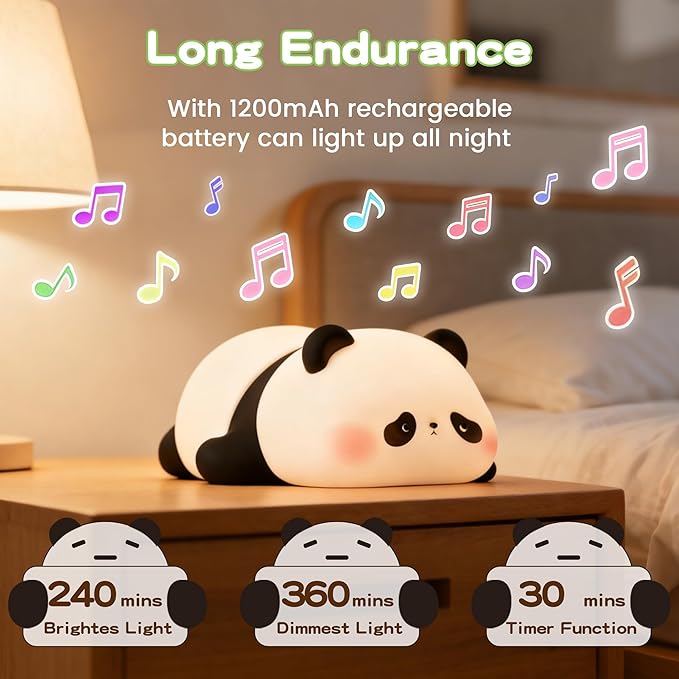 FAMIDUO Panda Night Light with White Noise, Sound Machine for Baby Toddler, Silicone Squishy Sleep Trainer, Dimmable Rechargeable Nursery Nightlight, Kids Sleep Aid,Room Decor, Cute Gifts for Girls