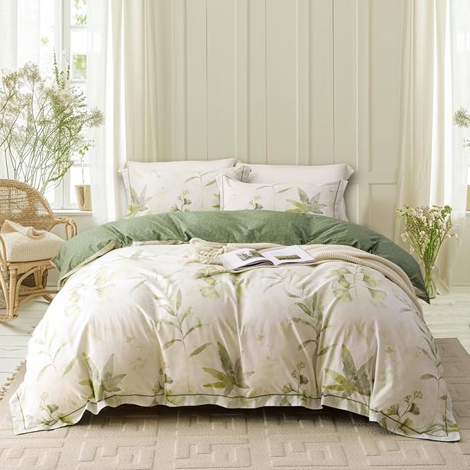 OAITE Duvet Cover Set King Size Floral Pattern 500 Thread Count Ultra Soft 100% Cotton Duvet Cover Sets 3-PC, Breathable Duvet Cover with Zipper Closure & Corner Ties
