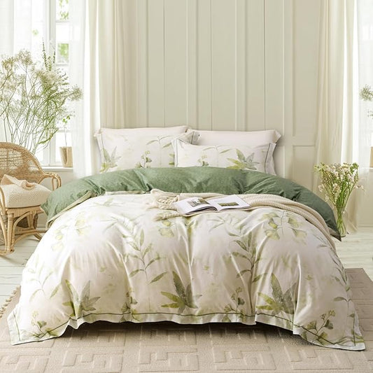 OAITE Duvet Cover Set Queen Size Floral Pattern 500 Thread Count Ultra Soft 100% Cotton Duvet Cover Sets 3-PC, Breathable Duvet Cover with Zipper Closure & Corner Ties