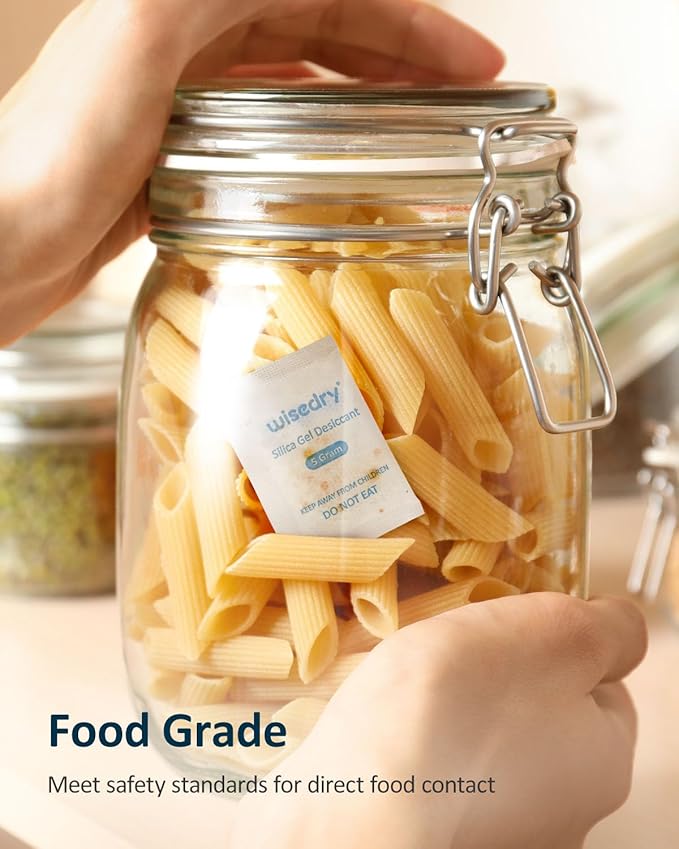 wisedry 5 Gram (60 Pack) Food Grade Silica Gel Packets with Color-Indicating Beads, Rechargeable Food Safe Desiccant, Reusable Moisture Absorbers for Food Storage, Electronics, 3D Filament & Safe