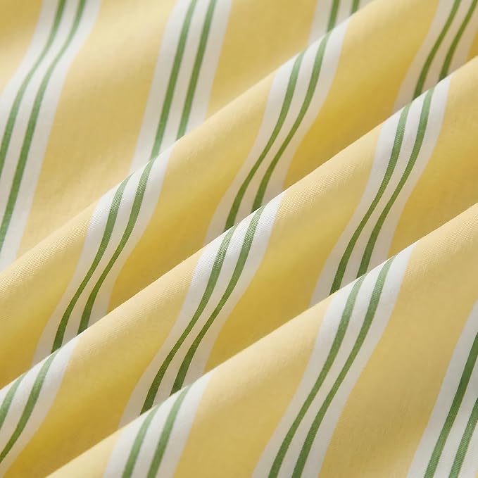 Merryword King Size Pillowcases, 100% Cotton Pillow Cases, Yellow and Green Striped Pillowcases, Soft Breathable Ribbon Stripe Pillow Covers, Set of 2