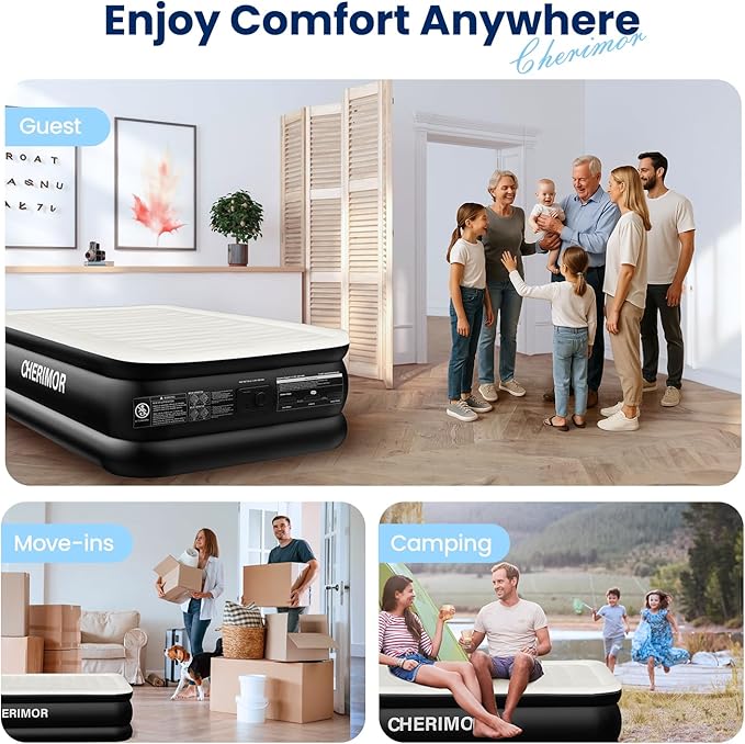 CHERIMOR Twin XL Air Mattress with Built in Pump, Upgraded 80" Extra Long Twin Size Air Mattress, Multi-Layer Leakproof & Support 500 lbs, 2-Min Fast Inflation, Blow Up Bed for Home Camping Guests