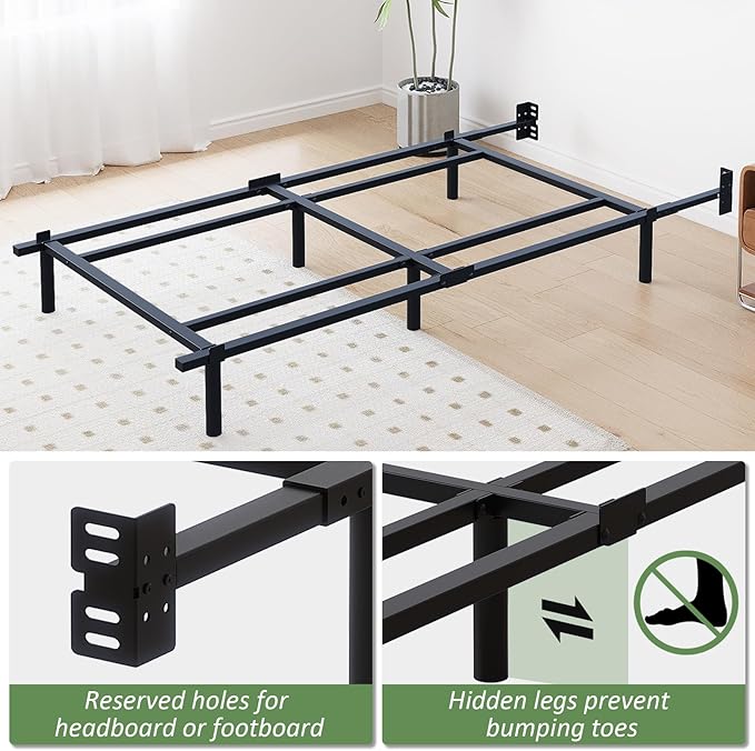 Twin Metal Bed Frame, 7 Inch Low Heavy Duty Platform Bed Frames Twin Size for Box Spring and Mattress, Easy Assembly, Noise-Free, Adjustable, Black
