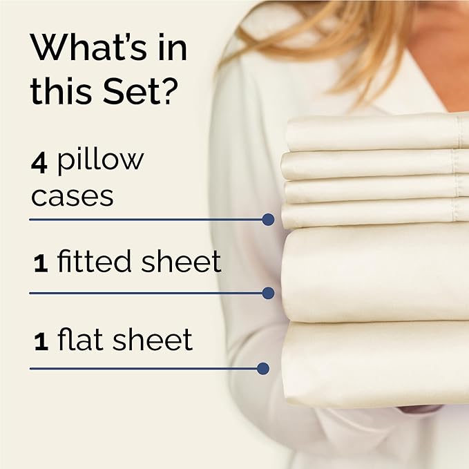 Full 6 Piece Sheet Set - Comfy, Breathable & Cooling - Hotel Luxury Bedding for Women, Men, Kids, Teens & Children - 1 Flat & 1 Fitted Sheet & 4 Pillowcases w/ Deep Pockets - Wrinkle Free - Off White