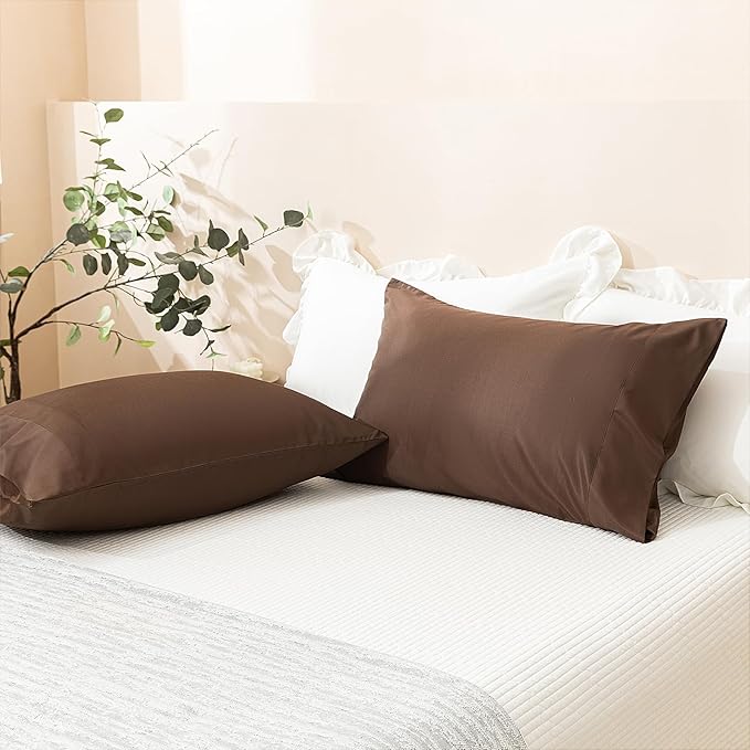 TELUS Pillow Cases Standard Size 2 Pack, Bamboo Rayon Pillowcase with Envelope Closure, Cooling Breathable Pillow Cover for Hot Sleeper & Night Sweats, 20x26 inch, Chocolate Brown