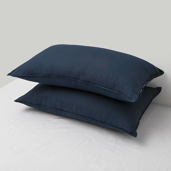 CHUFFED Linen Pillowcases 2 Pack 100% Linen Standard Pillow Cases, Breathable and Cooling Washed Pillowshams with Zipper Closure, 20x36 Inches, Navy Blue