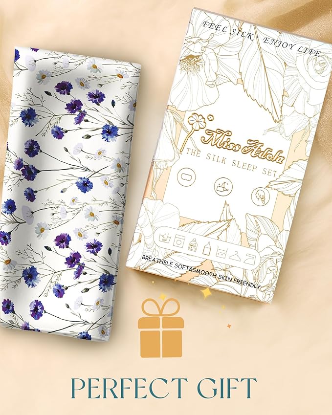 Miss Adola Silk Body Pillow Cover with Zipper - 20x54 Inch Silk Long Pillow Case for Women Ladies Adults Soft Bed Decorative Cute Boho Large Body Pillowcase Sham for Hair and Skin, Blue Daisy
