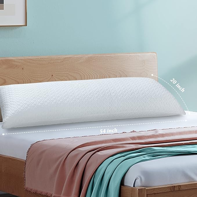 Rainmr Extra Thick Body Pillow Memory Foam – Long Pillow for Adults – Thicker Inner Case – Soft & Cooling Double Pillowcases, 20 x 54 inchesThicker Inner Body Pillow
