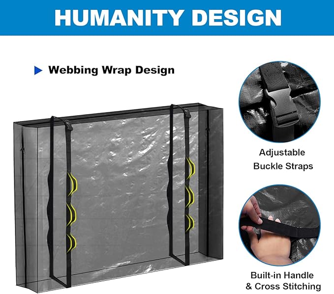 TICONN Mattress Bags for Moving, Heavy Duty Full Mattress Cover Storage Bag with Full-Around Handle and Adjustable Buckles (Black, Full)