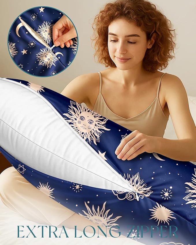 Miss Adola Silk Body Pillow Cover with Zipper - 20x54 Inch Silk Long Pillow Case for Women Ladies Adults Soft Bed Decorative Cute Boho Large Body Pillowcase Sham for Hair and Skin, Sun Moon Sign