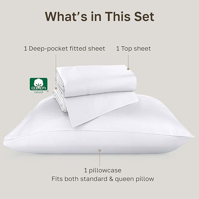 California Design Den Luxury Twin Sheets Set - Buttery Soft 800 Thread Count, 100% Cotton Sheets Sateen, Deep Pockets, Durable Bedding Set - White