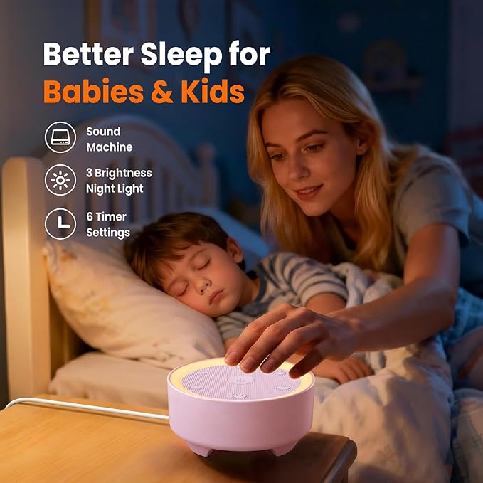 Kipcush Sleep Sound Machine - 21 High-Fidelity Non-Looping Sounds, Portable White Noise Machine for Baby, Kids & Adults, Dimmable Night Light, 6 Auto-Off Timers, USB Powered for Travel, Home & Office