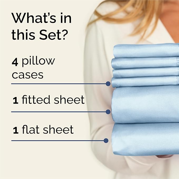 King 6 Piece Sheet Set - Comfy, Breathable & Cooling - Hotel Luxury Bedding for Women, Men, Kids, Teens & Children - 1 Flat & 1 Fitted Sheet & 4 Pillowcases w/ Deep Pockets - Wrinkle Free - Baby Blue