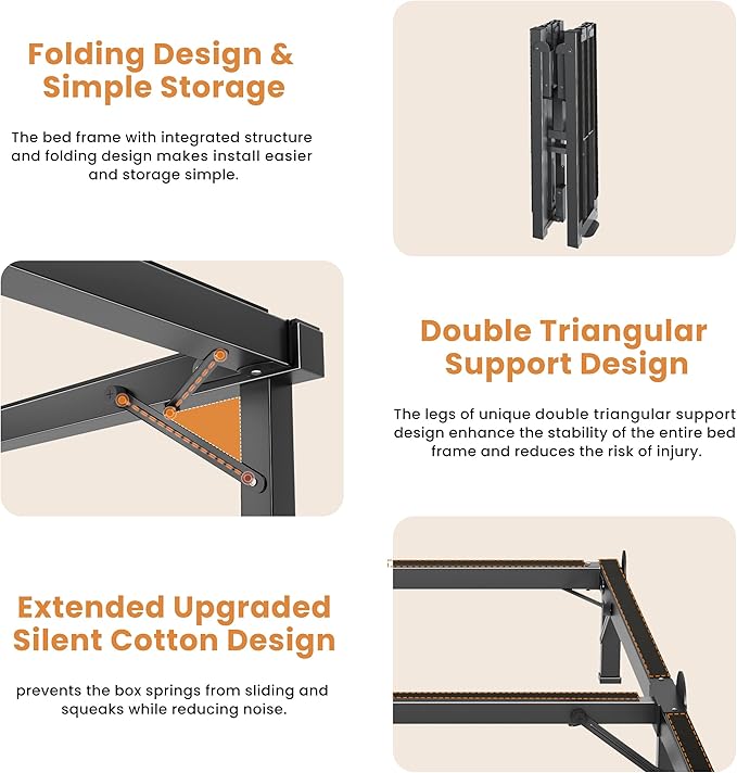 MAF Metal Bed Frame Cal King 8 Inches, 9-Legs Support Bed Base, California King Bed Frame for Box Spring and Mattress, Basics Bed Frame Headboard Attachable Tool-Free Easy Assembly, Black