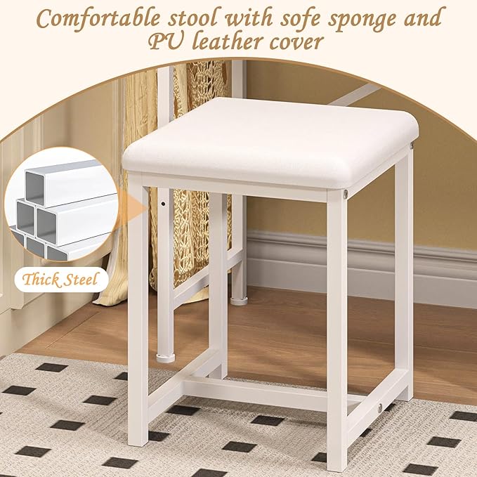 X-cosrack Small Makeup Vanity Desk with Mirror & Chair, Mini Vanity Desk Table Set with Fabric Storage Drawer, 19.7" Compact Vanity Desk for Kids, Girls, Dressing Table with Chair for Bedroom, White