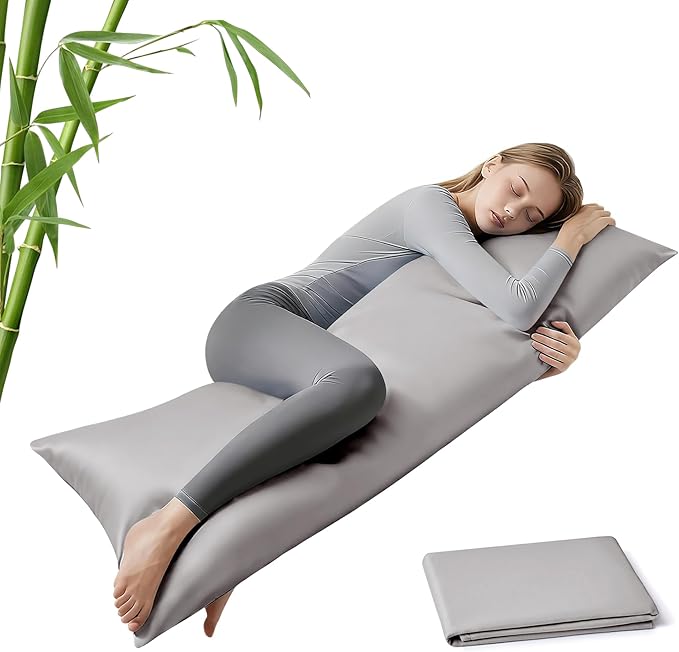 MR&HM Cooling Body Pillow Case 20"x54", Body Pillow Cover for Hot Sleepers, Breathable & Moisture Wicking, Soft Envelope Long Pillowcase, Rayon Derived from Bamboo & Polyester Blend, Silver Grey