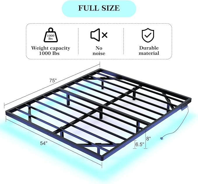 Awesofurni Floating Bed Frame Full Size with Smart LED Lights and Charging Station, Heavy Duty Modern Metal Platform Bed No Box Spring Needed - Easy Assembly and Noise Free