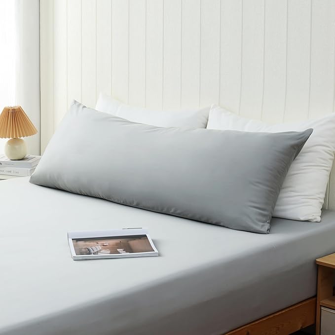 100% Cotton Soft Body Pillow Protectors with Invisible Zipper 20X54 Inches Body Pillow Cases, 600 Thread Count Soft Pillow Cases, Gray Color 1-Pack
