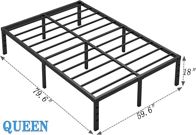NEW JETO Metal Bed Frame,Queen Size Bed Frame with Storage Space,Heavy Duty Sturdy Mattress Foundation,Easy Assembly,No Box Spring Needed, Black,18 Inch,Queen