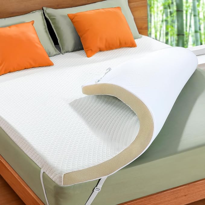 Marsail Full Size Memory Foam Mattress Topper, 3 Inch Cooling Gel Infused with Soft Cover, CertiPUR-US® and Oeko-TEX® Certified, Sofa, RV, Camping