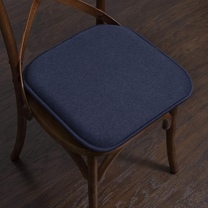 Sweet Home Collection Chair Cushion Memory Foam Pads Honeycomb Pattern Slip Non Skid Rubber Back Rounded Square 16" x 16" Seat Cover, 4 Pack, Charlotte Navy
