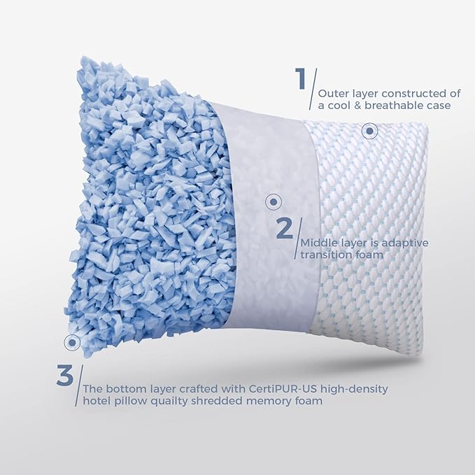OSBED Cooling Adjustable Shredded Memory Foam Pillows Queen Size Set of 4 - Temperature-Regulating for All Sleepers with Dual Airflow Ventilation(CertiPUR-US & Hypoallergenic & Machine Washable)