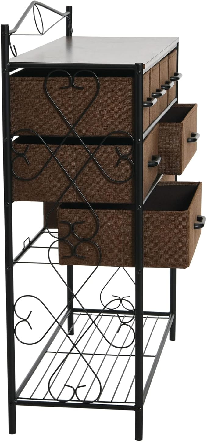 Household Essentials Walnut Iron 8-Drawer Sideboard with Mid-Century Detailing