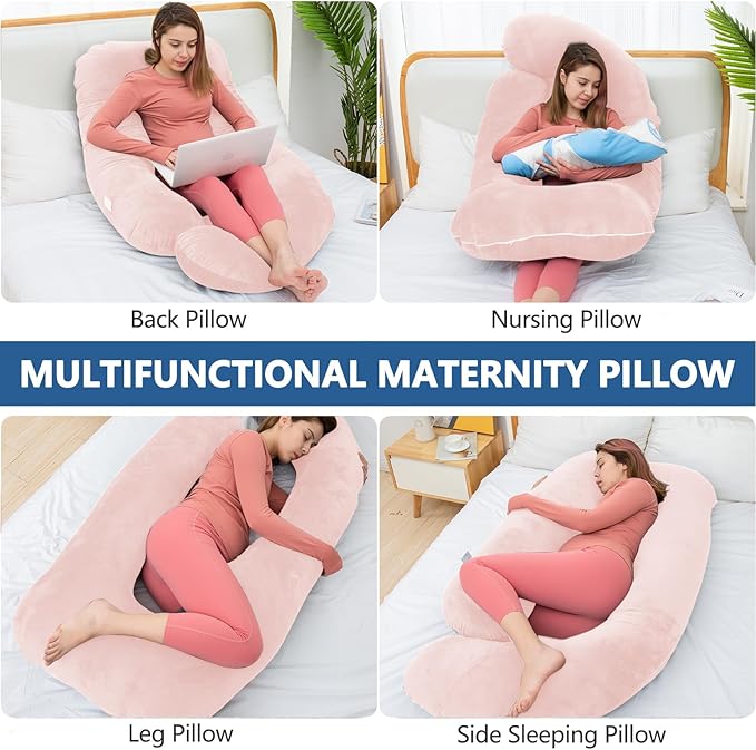 Shredded Memory Foam Body Pillow, Pregnancy Pillows for Sleeping, Maternity Pillow for Pregnant Women, Memory Foam Filling U Shaped Body Pillow with Velvet Cover (Pink, 60 inch)