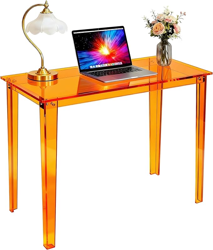 Acrylic Desk, Clear Modern Writing Table for Home Office (Orange, Nomal)