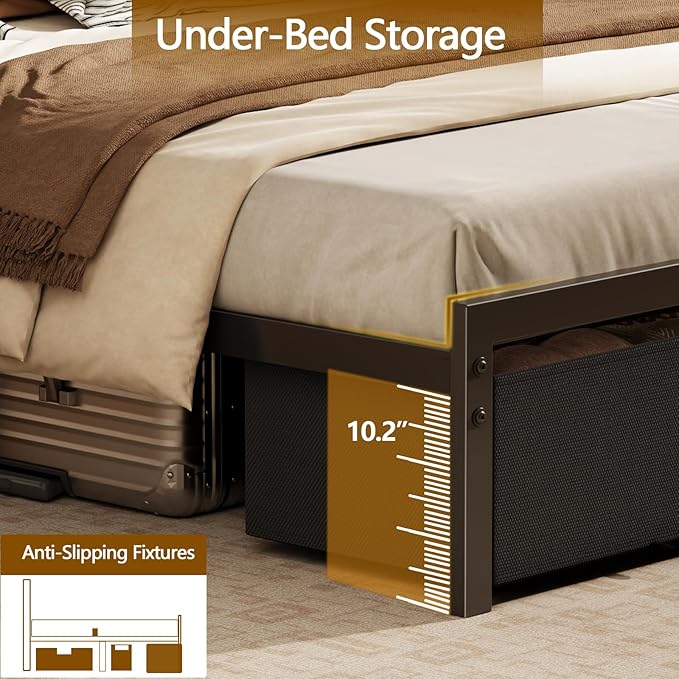 Furnulem Full Size Bed Frame with Headboard Storage, Platform Bed Frame Full Size with 2 Drawers, Charging Station and LED Lights, No Box Spring Needed, Noise Free, Easy Assembly (800 lbs Capacity)