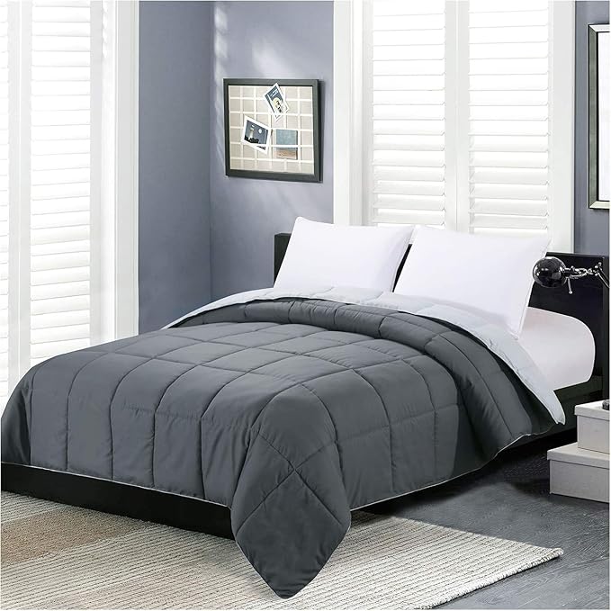 Homelike Moment Oversized King Comforter - Grey Duvet Insert Down Alternative Bed Oversize King Comforter, Lightweight Bedding Comforters Quilted Soft All Season Reversible Dark Gray/Light Grey