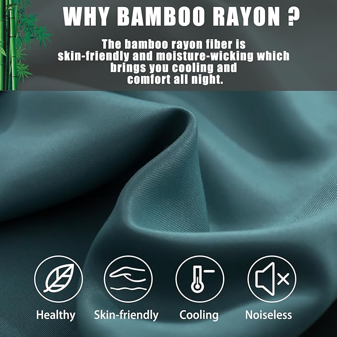 Teal Pillow Cases Standard Size 2 Pack, Bamboo Rayon Cooling Pillowcases with Envelope Closure, Cool Breathable Pillow Case for Hot Sleepers & Night Sweats, 20x26 inches