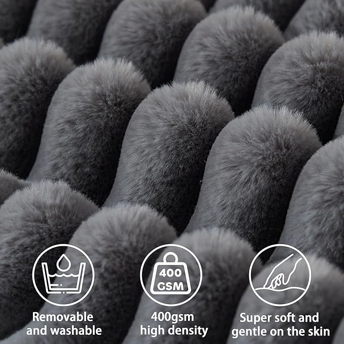 Headboard Pillow + A Long Neck Roll Pillow Body Pillow，Faux Fur Headboard Wedge Pillow with Removable Cover (Gray, Twin：39x8x20 inches)