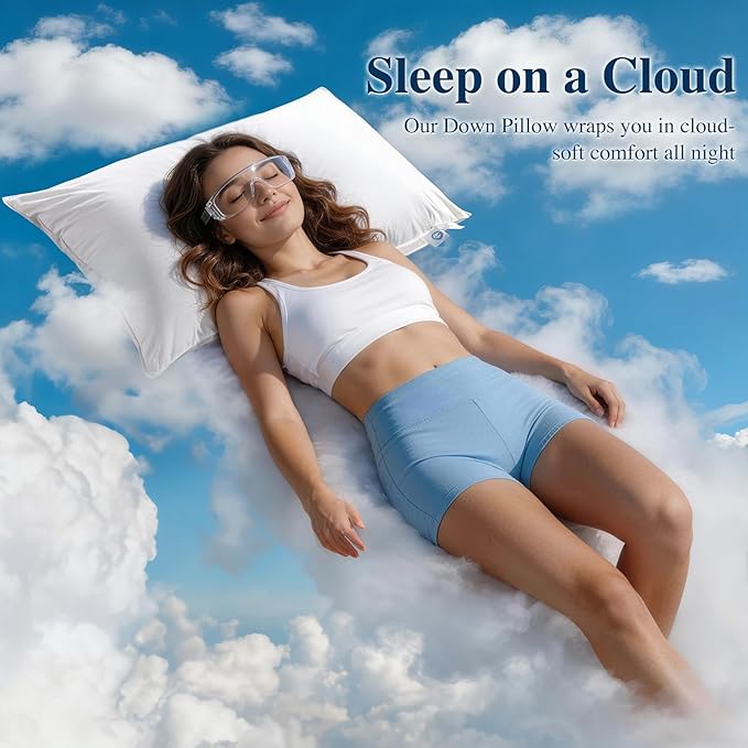 Goose Down and Feather Pillow Standard Size, 100% Cotton Shell, 3-Chamber 5 Stars Hotel Pillow for Sleeping, Bed Pillows for Neck Pain Relief, Perfect for Side, Back Sleepers - (20"x26",1 Pack)