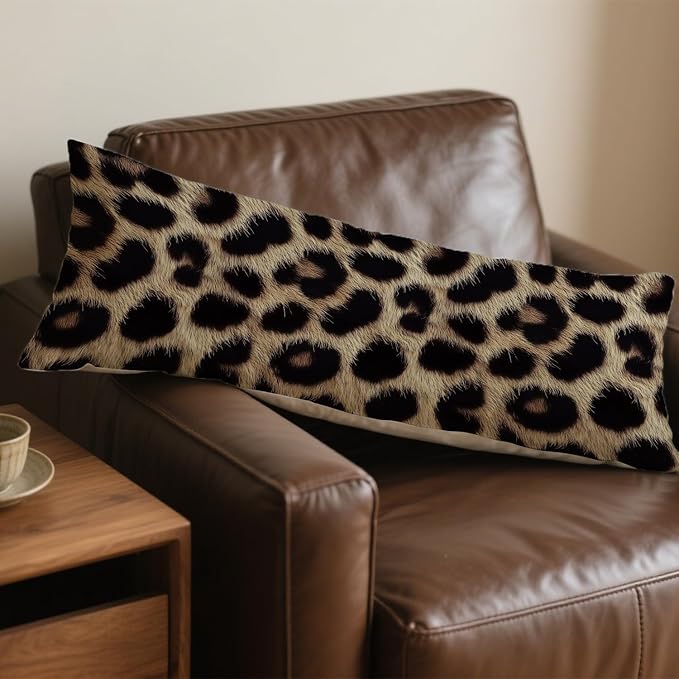 Brown and Black Leopard Print 20x54 Body Pillow Cover, Cheetah Print Room Decor, Trendy Wild Animal Print Decorative Long Body Pillow Cases for Girls Bedroom Dorm Apartment Bed Couch